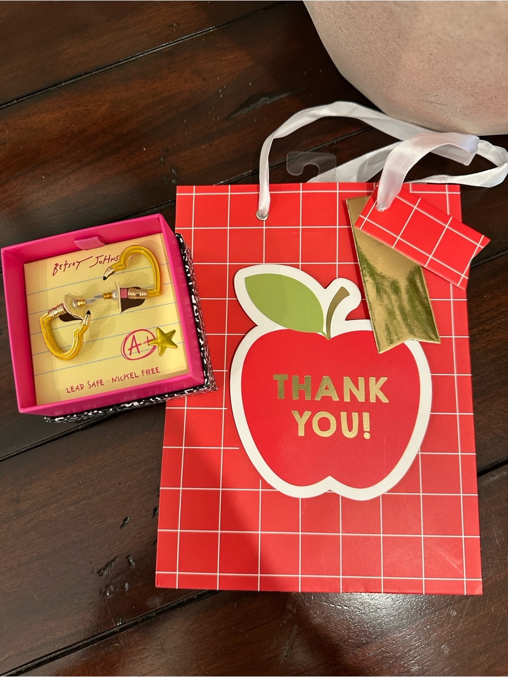 Betsey Johnson Gold Heart Pencil Earrings
 with Pink Box